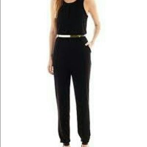 Nicole by Nicole Miller Black Jumpsuit Gold Belt M